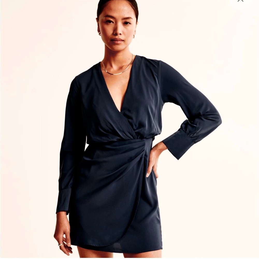 Abercrombie & Fitch Black Long Sleeve Draped Mini Dress XS